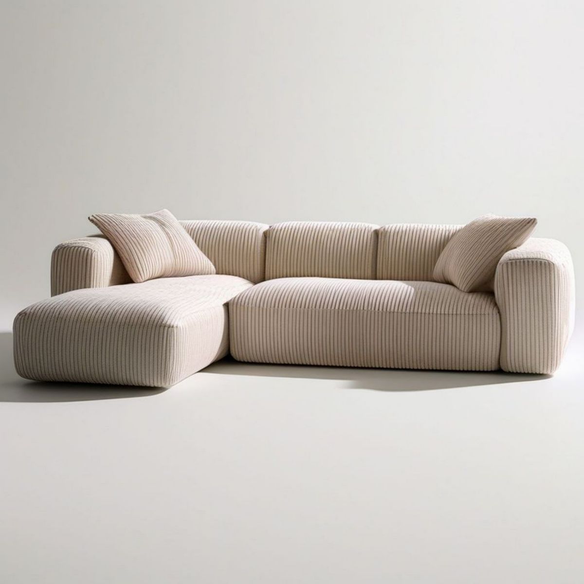 Beżowa sofa narożna w kształcie L z lewostronnym szezlongiem 260 × 160 × 78 cm, tapicerka sztruksowa