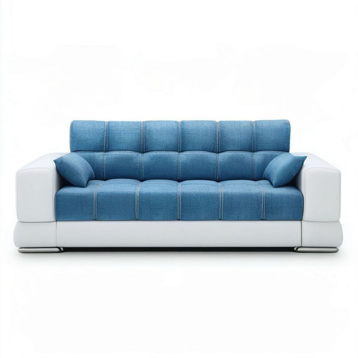Trzyosobowa sofa niebiesko-biała 220 x 90 x 88 cm z tapicerką poliestrową i skórą syntetyczną PU
