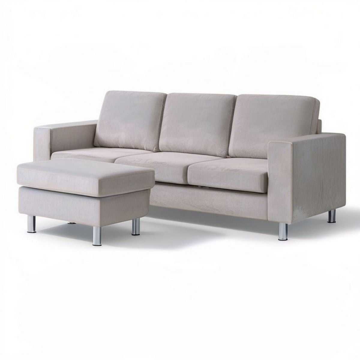 Trzyosobowa sofa z podnóżkiem 210 x 85 x 85 cm jasnoszara