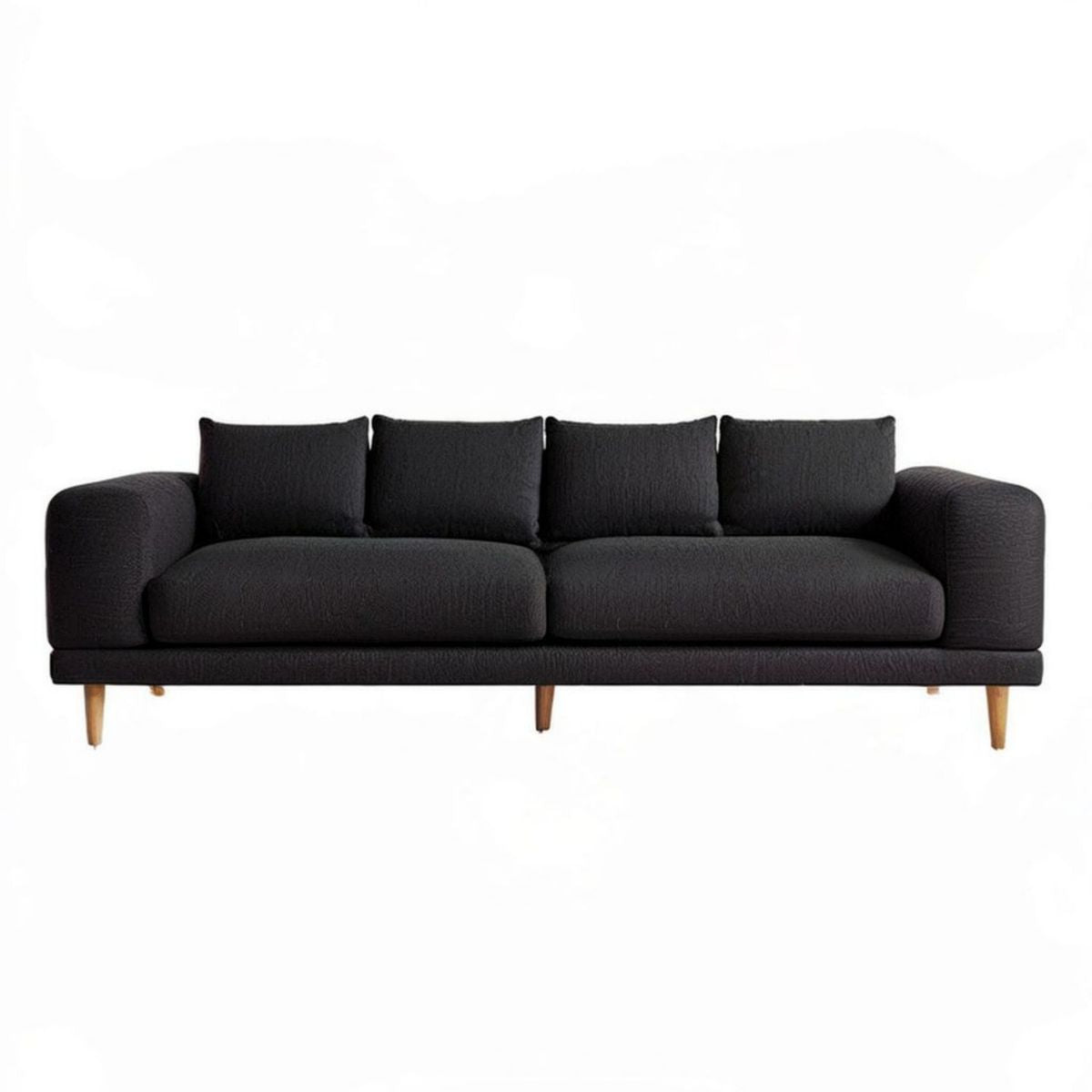 Czarna sofa czteroosobowa 280 × 95 × 85 cm z poliestrową tapicerką i nogami z drewna kauczukowego