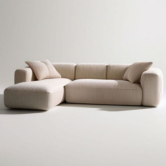 Beżowa sofa narożna w kształcie L z lewostronnym szezlongiem 260 × 160 × 78 cm, tapicerka sztruksowa