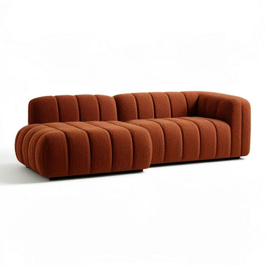 Sofa narożna z lewym szezlongiem 280 × 165 × 75 cm rdzawobrązowa, tkanina bouclé