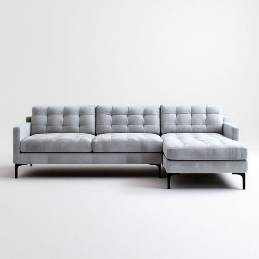 Jasnoszara sofa narożna 3-osobowa z prawostronnym szezlongiem, 280 × 165 × 82 cm