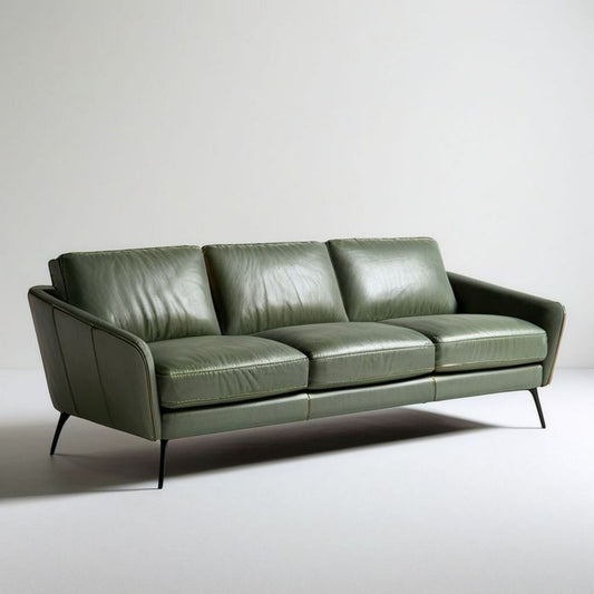 Sofa trzyosobowa 220 x 90 x 84 cm oliwkowozielona z tapicerką PU i stalowymi nogami