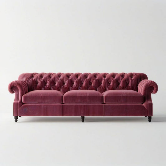 Trzyosobowa sofa Chesterfield 230 x 92 x 78 cm bordowa z aksamitu poliestrowego