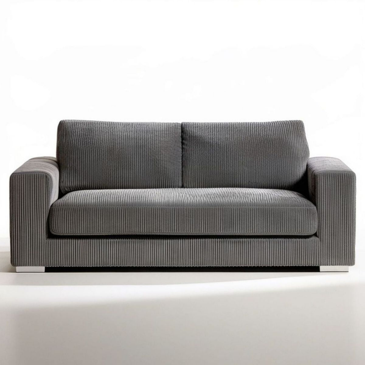 Szara sofa 2-osobowa ze sztruksową tapicerką 160 x 90 x 85 cm