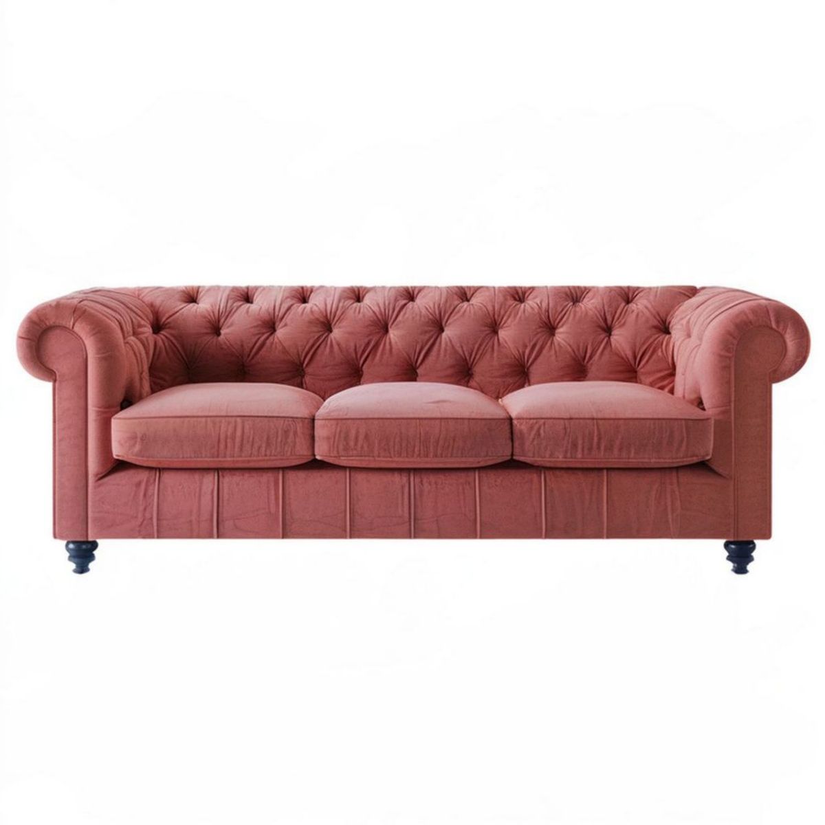 Trzyosobowa sofa Chesterfield 220 x 90 x 75 cm z różowego aksamitu