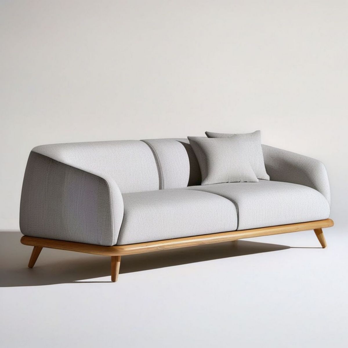 Sofa dwuosobowa 180 × 85 × 80 cm jasnoszara z podstawą z litego drewna