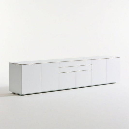 Biała szafka RTV z płyty laminowanej, 240 x 45 x 60 cm